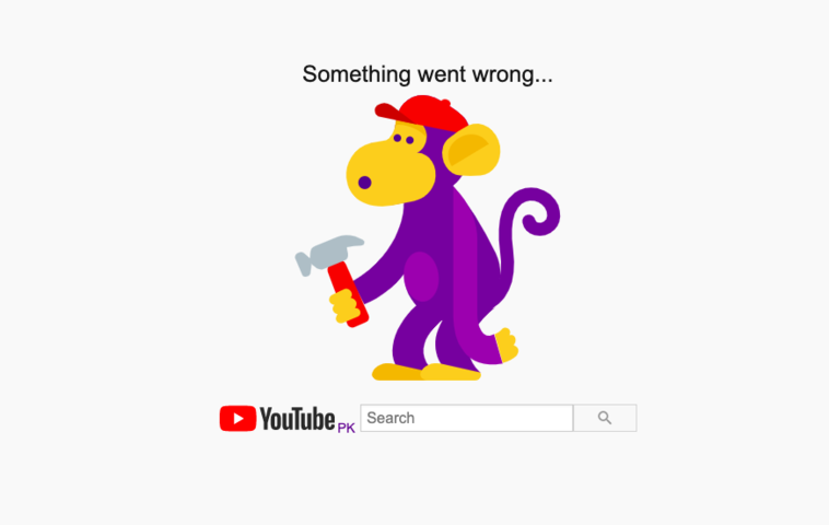 YouTube main page, amidst ongoing outage. Source: Screenshot from host computer.