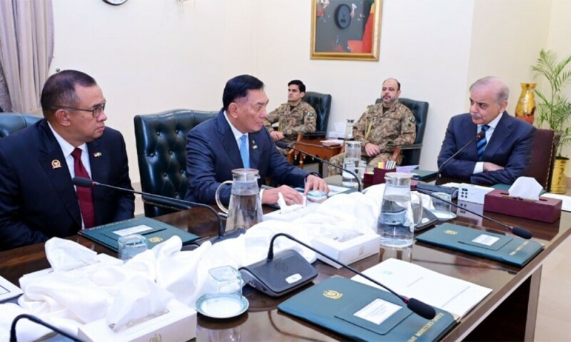  Minister of Defence of Indonesia Lieutenant General (Retd) Sjafrie Sjamsoeddin in a meeting with PM Shehbaz Sharif in Islamabad on July 15, 2025. Photo: Radio Pakistan 