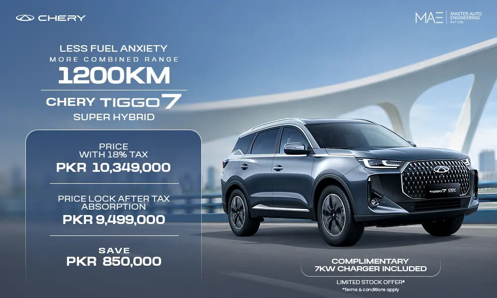 Chery Master offers PKR 850,000 in upfront savings on Tiggo 7 Super Hybrid