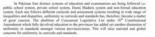 The ruling party celebrates the uniformity of the SNC in a trifurcated educational landscape. Source: Single National Curriculum Framework