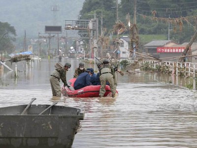 Heavy rain triggers floods, landslides in Japan