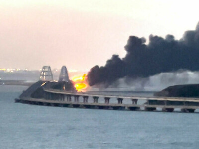 Fuel depot ablaze near key Crimea bridge in Russia