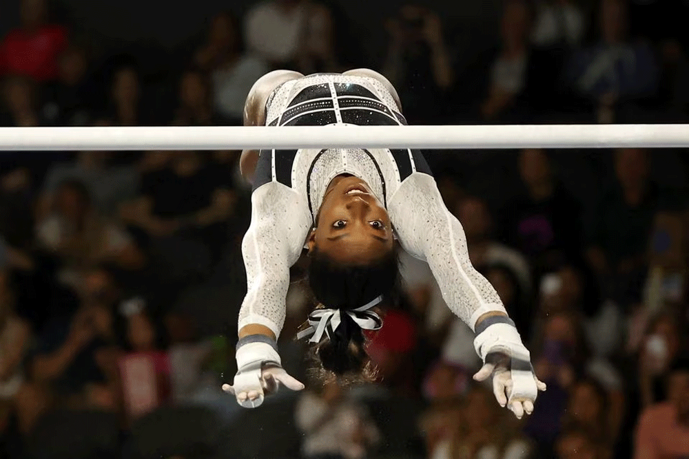 Biles tops competition in first outing since Tokyo Games
