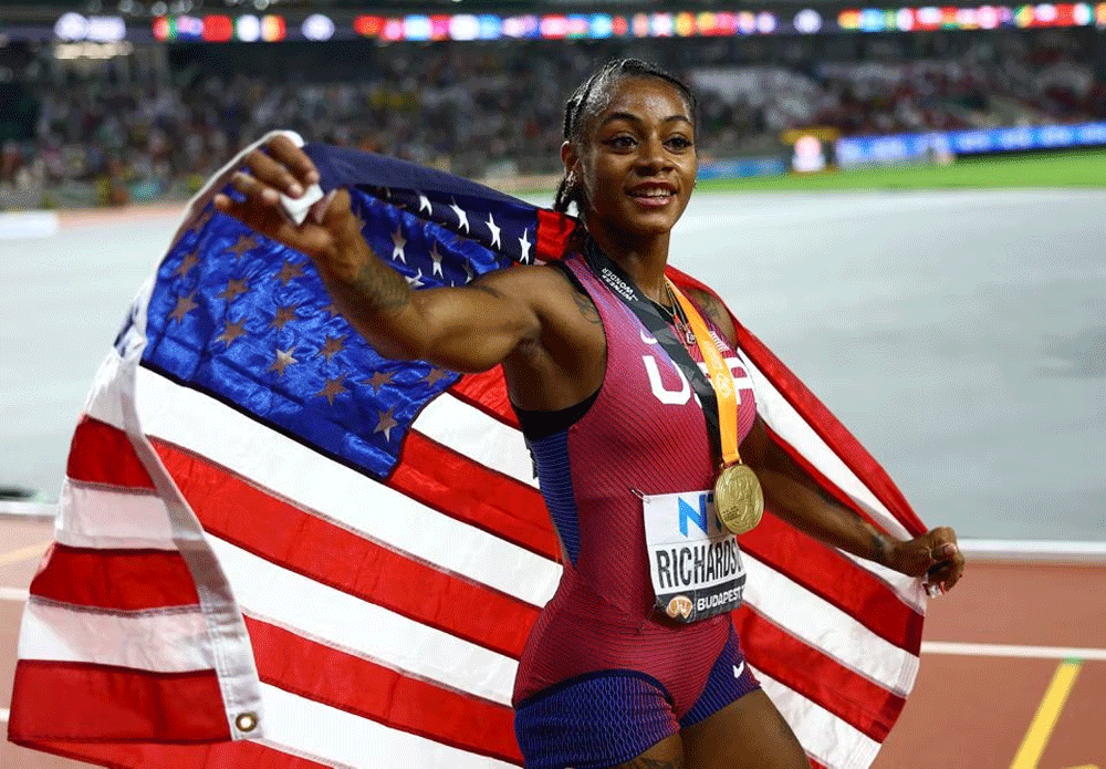 American Richardson claims world gold in women&rsquo;s 100m