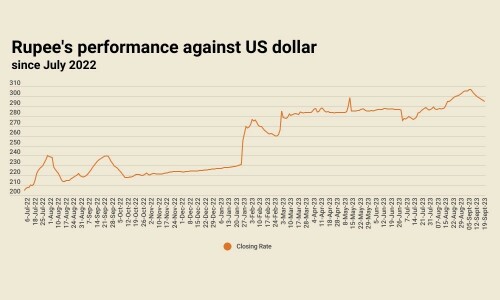 10th successive gain: rupee settles at 294.90 against US dollar 10th successive gain: rupee settles at 294.90 against US dollar