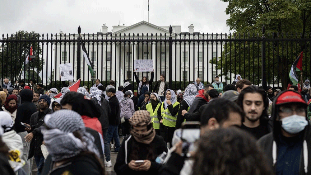 Pro-Palestinian demonstrators march outside White House