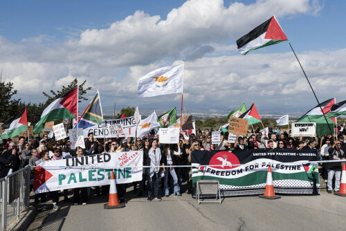 Hundreds of peace protesters rally outside British base in Cyprus