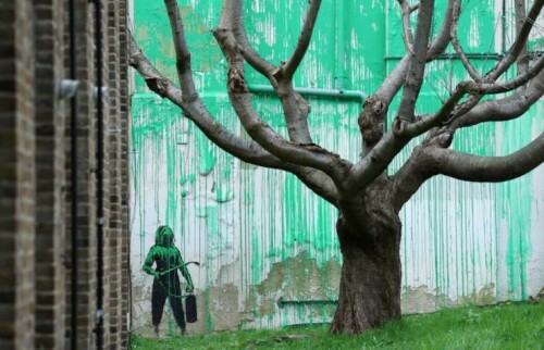 New Banksy mural depicting tree foliage appears in north London
