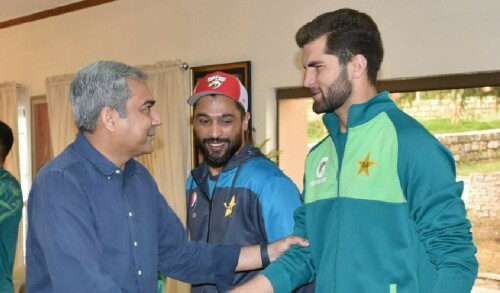 PCB chief meets Shaheen, Babar in Kakul camp