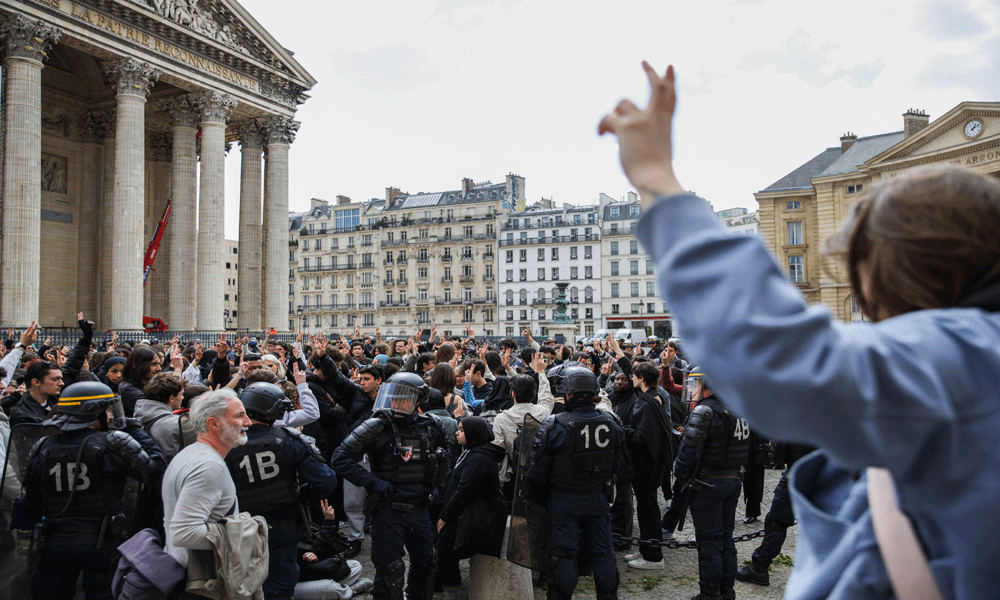 Protesters chant &lsquo;Free Palestine&rsquo; at Paris&rsquo;s Sorbonne University