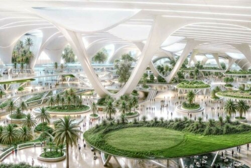 World&rsquo;s largest sun canopy, monorail, tropical forest: first look at Dubai&rsquo;s new airport