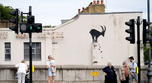 Street artist Banksy reveals new artwork featuring goat in London