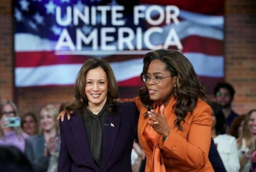 Kamala Harris joins Oprah Winfrey in emotional campaign event