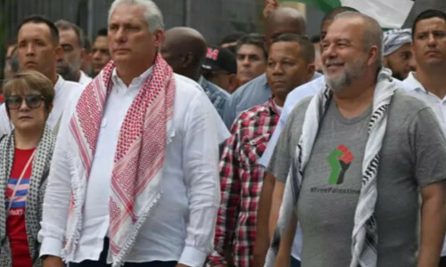 Cuban president leads pro-Palestinian march in Havana
