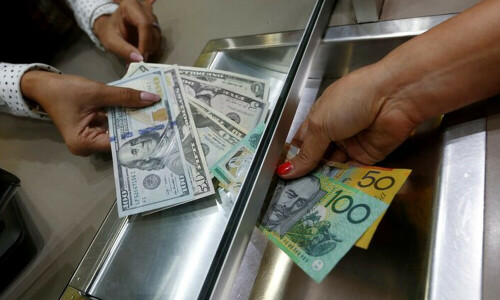 Aussie drops after RBA softens tone; US dollar steady before CPI
