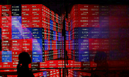 Asian shares pinned near three-month lows, dollar towers at 2-yr peak