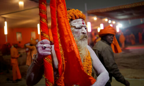 Dreadlocked Indian ascetics take holy dip in Hindu Kumbh festival
