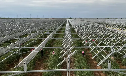 China enlists solar panels in war to halt desert sands