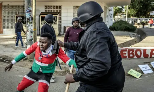 One shot as Kenyan protests at US Ebola centre turn violent