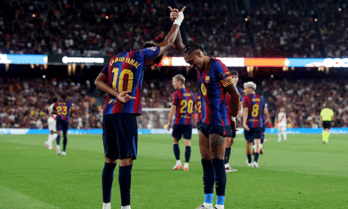 Raphinha and Lamine doubles lift Barcelona past Rayo Vallecano