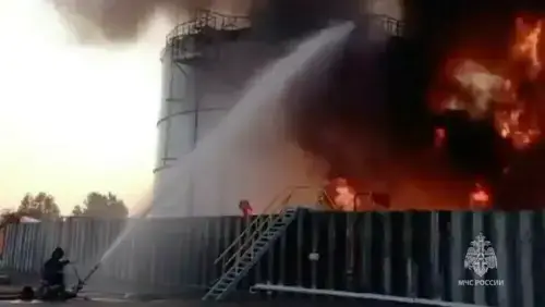 Fire breaks out at a facility in Russia's Krasnodar region as result of drone attack, authorities says