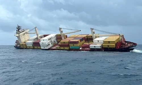 Container ship sinks near Hormuz after being hit by projectile, sources say