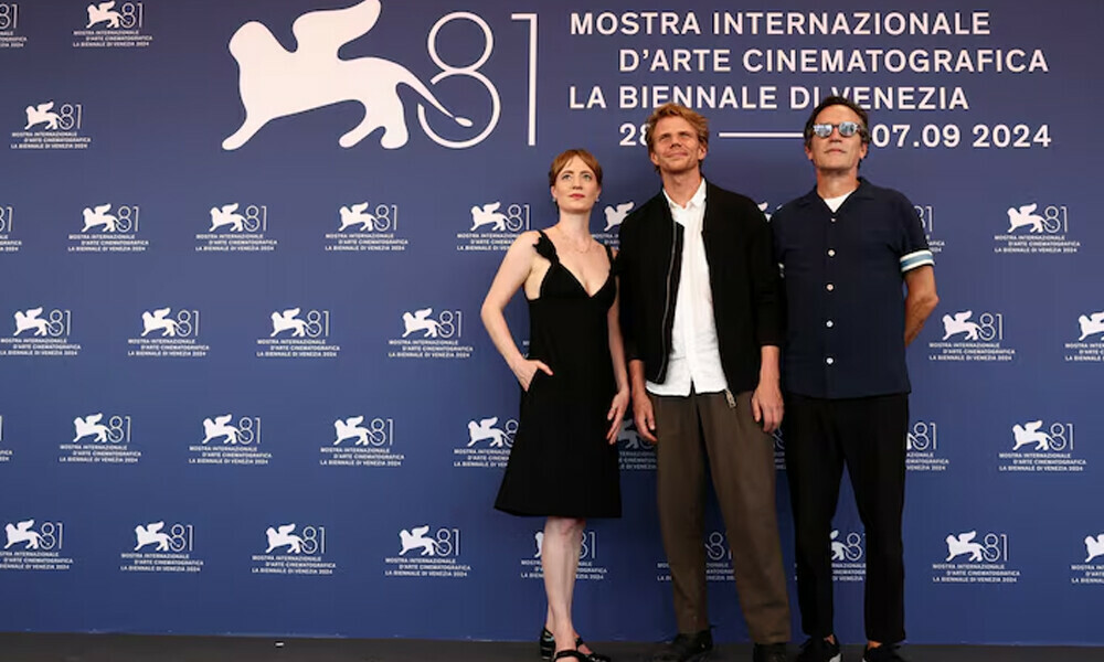 Director Tim Fehlbaum and cast members Leonie Benesch and Ben Chaplin pose during a photocall for the movie &ldquo;September 5&rdquo;, Orizzonti section, at the 81st Venice Film Festival, Venice, Italy. Photo: Reuters