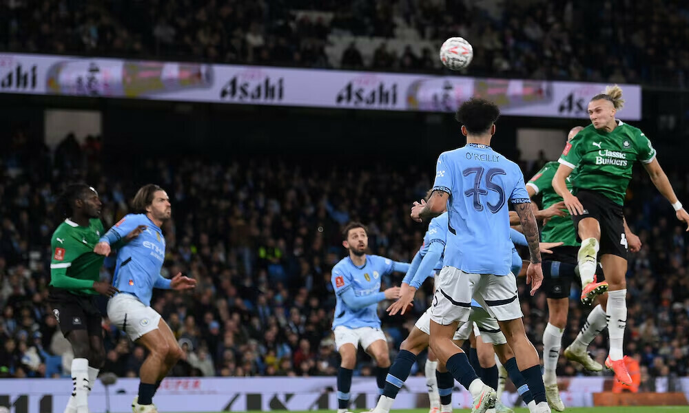 Manchester City v Plymouth Argyle - Etihad Stadium, Manchester, Britain - March 1, 2025 Plymouth Argyle’s Maksym Talovierov scores their first goal. Photo: Reuters