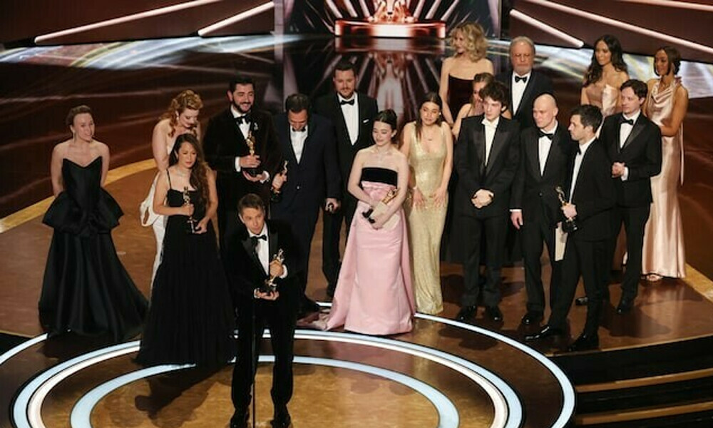 Director Sean Baker, producers Alex Coco and Samantha Quan and cast and crew members win the Oscar for Best Picture for &ldquo;Anora&rdquo; during the Oscars show at the 97th Academy Awards in Hollywood, Los Angeles, California, U.S., March 2, 2025. Photo: Reuters