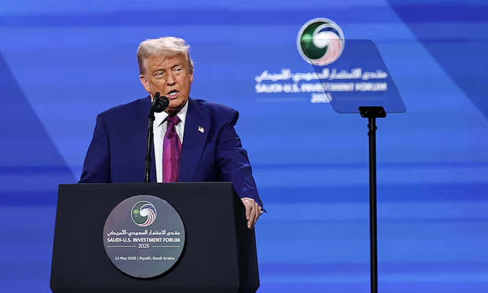 U.S. President Donald Trump speaks at the Saudi-U.S. Investment Forum, in Riyadh, Saudi Arabia, May 13, 2025. REUTERS