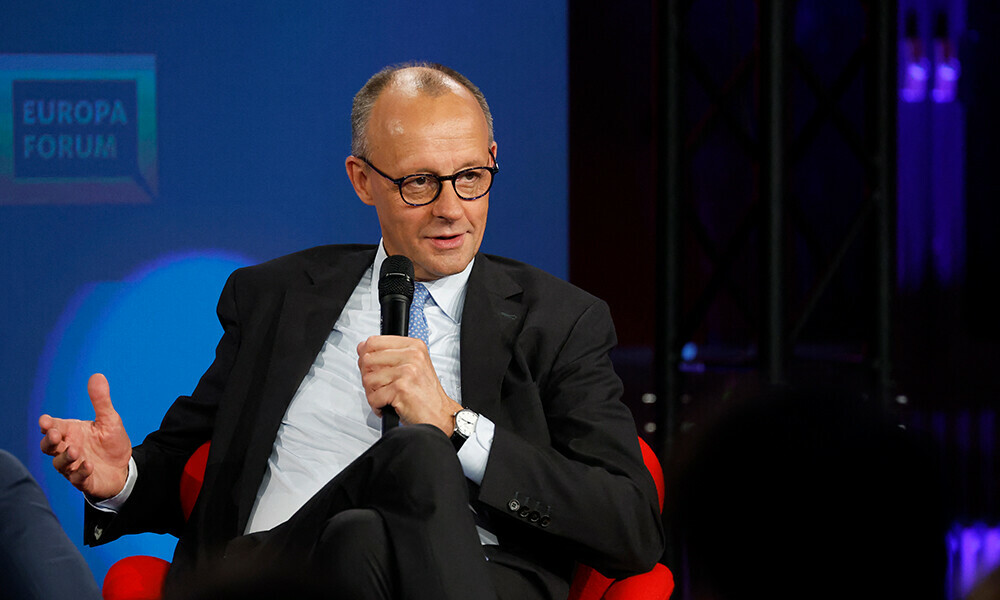 German Chancellor Friedrich Merz takes part in a discussion on ‘Wars, crises, chancellorship: German answers to European questions’ on stage of the ‘Re:Publica 25’ fair ground during the opening of the ‘Re:publica 25’ digital conference in Berlin on May 26, 2025. Photo: AFP