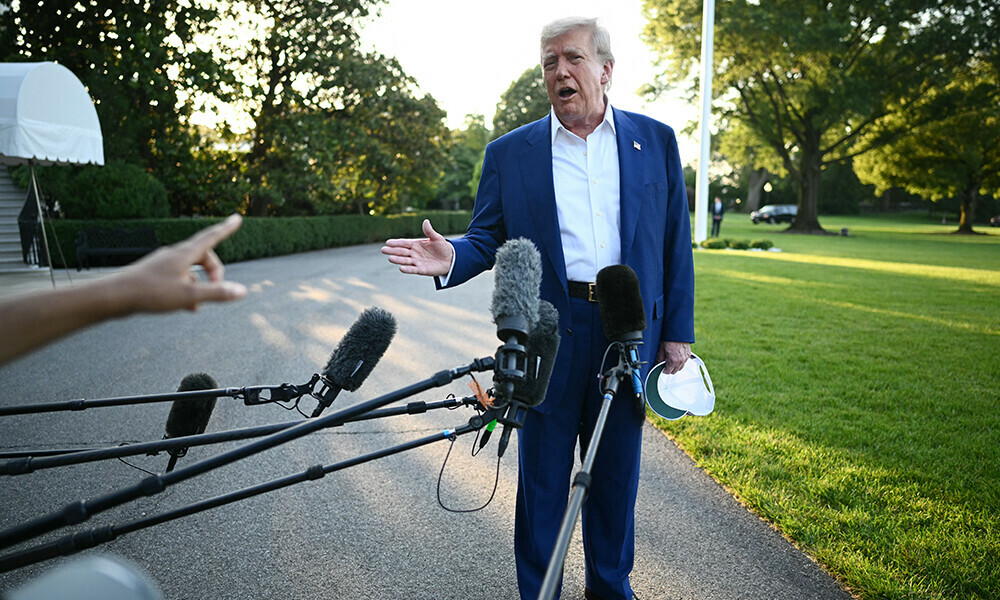 US President Donald Trump speaks to the press before boarding Marine One from the South Lawn of the White House in Washington, DC on June 24, 2025, to attend the NATO&rsquo;s Heads of State and Government summit in The Hague. Photo: AFP