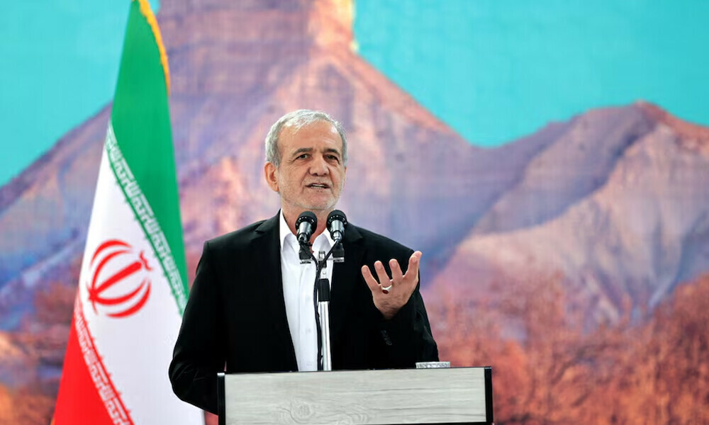 Iranian President Masoud Pezeshkian speaks during a meeting in Ilam, Iran, June 12, 2025. Iran’s Presidential website/WANA (West Asia News Agency)/Handout via REUTERS