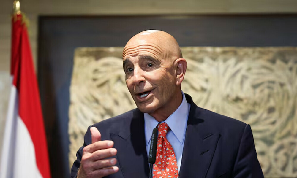 U.S. Ambassador to Turkey and U.S. special envoy for Syria Thomas Barrack speaks after meeting with Lebanese Parliament Speaker Nabih Berri in Beirut, Lebanon June 19, 2025. REUTERS
