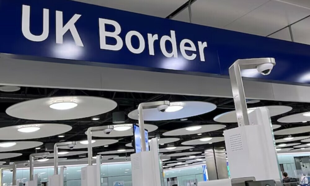 A sign is seen at the arrivals passport control area of Terminal 5, at Heathrow Airport, London, Britain, March 23, 2023. Photo: Reuters