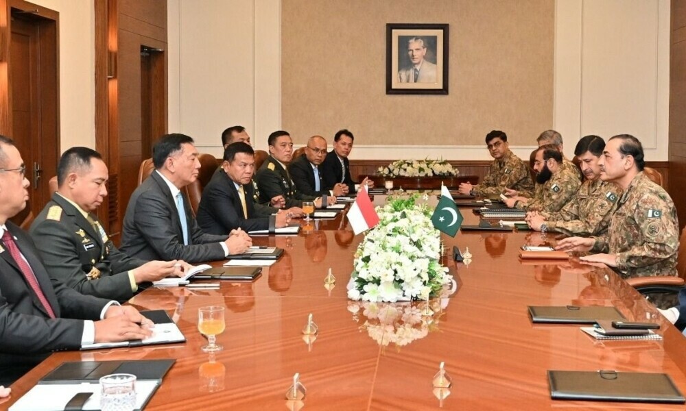 Minister of Defence of Indonesia Lieutenant General (Retd) Sjafrie Sjamsoeddin in a meeting with Field Marshal Syed Asim Munir in Rawalpindi on July 15, 2025. Photo: ISPR