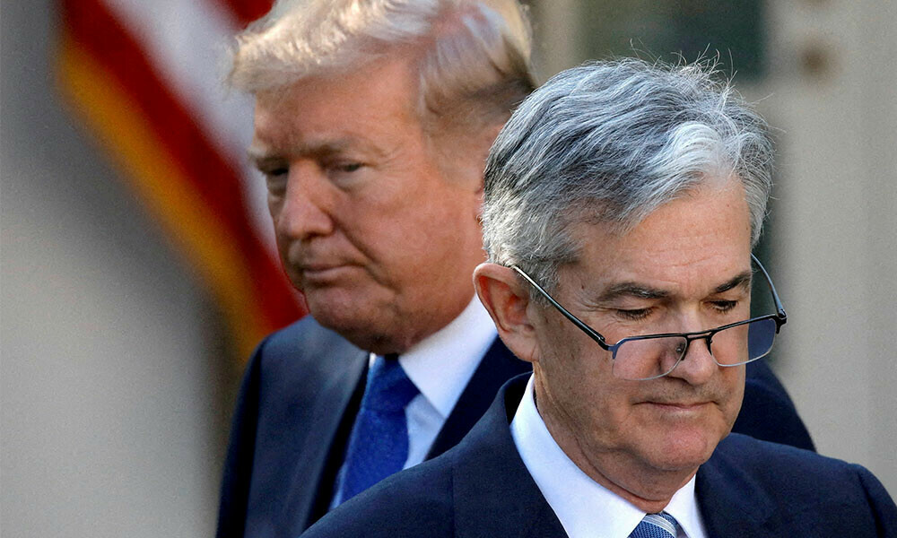 U.S. President Donald Trump looks on as Jerome Powell, his nominee at the time to lead the U.S. Federal Reserve, moves to the podium at the White House in Washington, U.S. Photo: Reuters/File