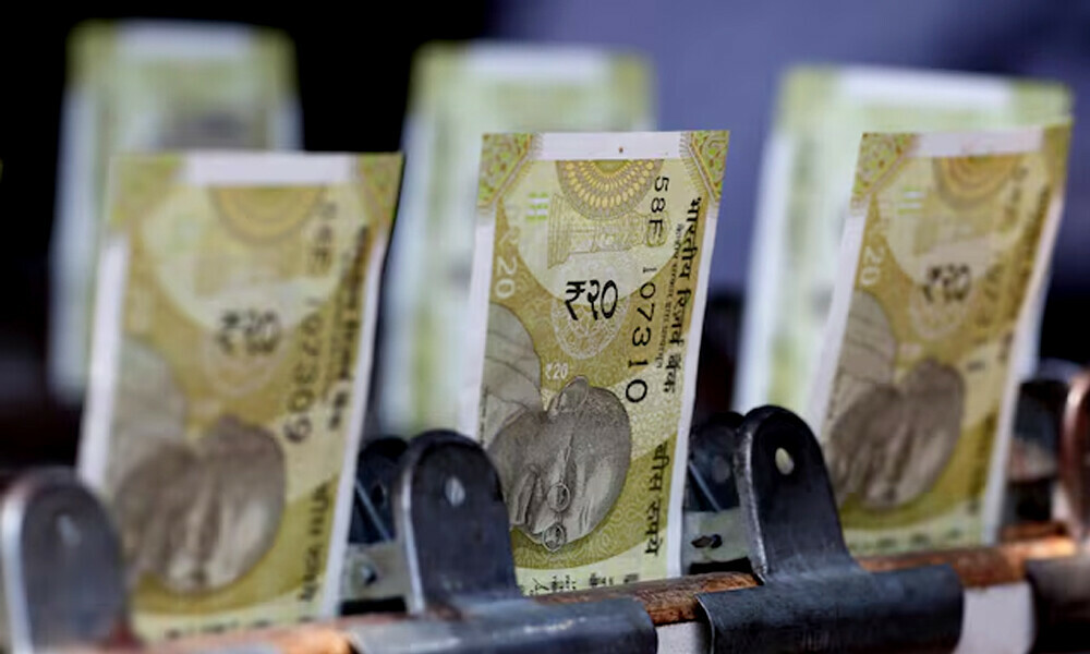 Indian twenty rupee currency notes are displayed at a roadside currency exchange stall in New Delhi, India, May 24, 2024. REUTERS Indian twenty rupee currency notes are displayed at a roadside currency exchange stall in New Delhi, India, May 24, 2024. REUTERS