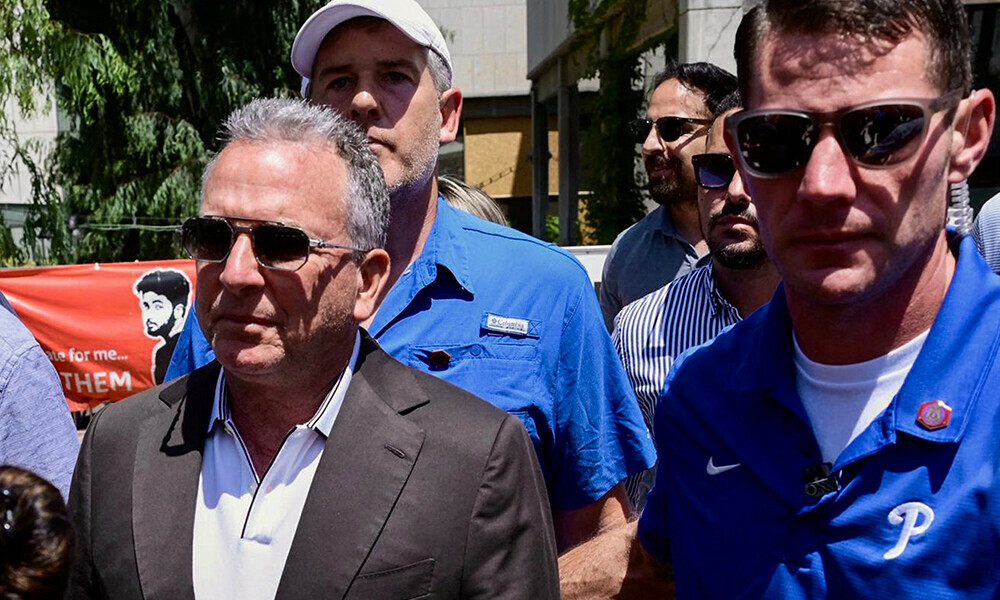 US envoy Steve Witkoff (L) arrives to meet families of Israelis held hostage by Palestinian militants in the Gaza Strip since October 2023 as they demonstrate in Tel Aviv&rsquo;s &lsquo;Hostage&rsquo; square on August 2, 2025. Photo: AFP