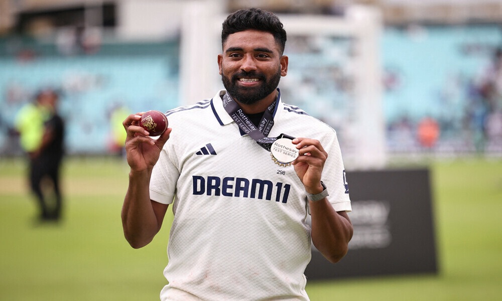 India&rsquo;s Mohammed Siraj poses with the match ball and his medal after India win the final Test cricket match between England and India at The Oval in London on August 4, 2025. Photo: AFP