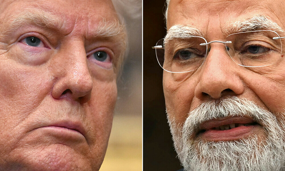 This combination of pictures created on August 5, 2025 shows,
L-R, US President Donald Trump speaks in Washington, DC, on July 30, 2025 and India&rsquo;s Prime Minister Narendra Modi in New Delhi on July 21, 2025. Photo: AFP