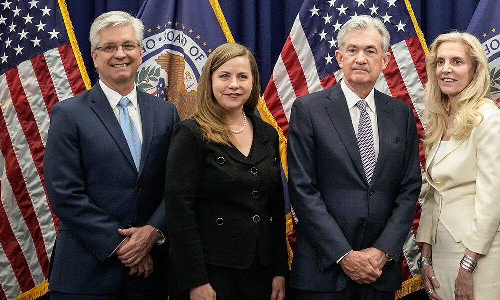 (L-R) Members of the Federal Reserve Board of Governors Christopher Waller, Michelle Bowman, Chair Jerome Powell, and Vice Chair Lael Brainard gather for a group photo at the William McChesney Martin Jr. Building of the Federal Reserve May 23, 2022 in Washington, DC. Photo: AFP (L-R) Members of the Federal Reserve Board of Governors Christopher Waller, Michelle Bowman, Chair Jerome Powell, and Vice Chair Lael Brainard gather for a group photo at the William McChesney Martin Jr. Building of the Federal Reserve May 23, 2022 in Washington, DC. Photo: AFP