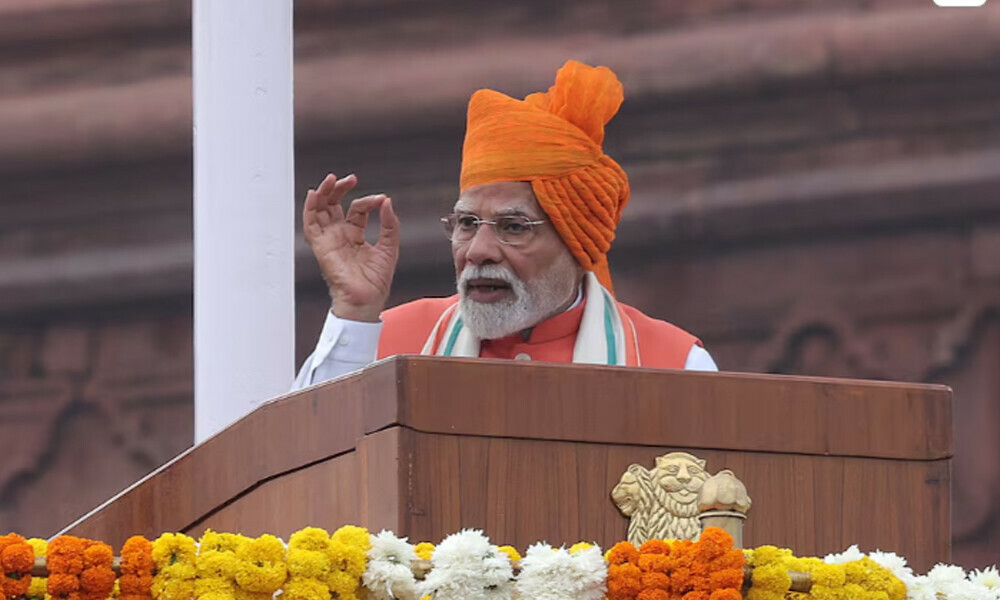 India&rsquo;s Prime Minister Narendra Modi addresses the nation during Independence Day celebrations at the historic Red Fort in Delhi, India, August 15, 2025. REUTERS
