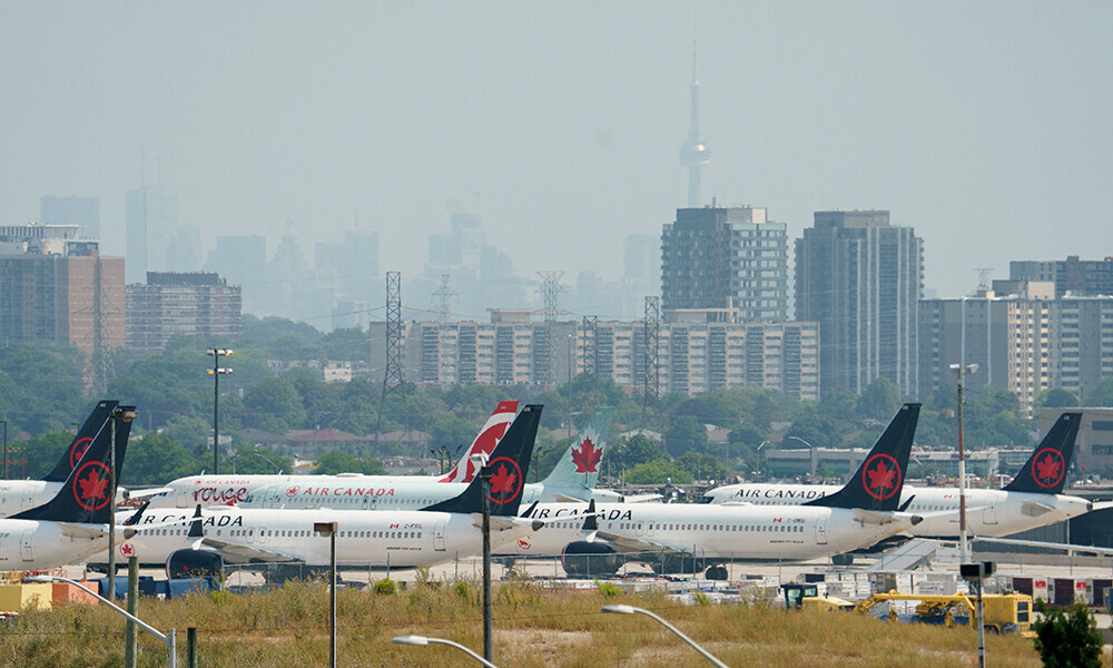 Air Canada airplanes stand on the tarmac at Pearson International Airport in Toronto on August 16, 2025. Photo: AFP