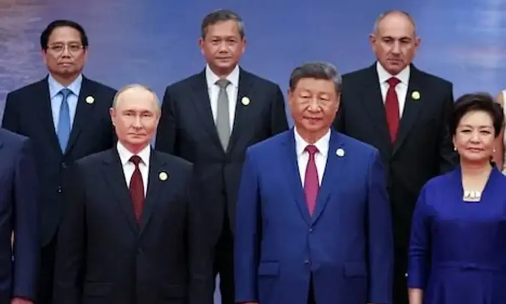 Leaders and officials, including Chinese President Xi Jinping and Russian President Vladimir Putin, attend a photo ceremony at the Shanghai Cooperation Organisation (SCO) summit in Tianjin, China. Photo: Reuters