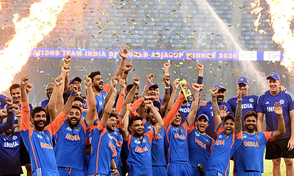 Indian team members celebrate their vicotry at the end of the Asia Cup 2025 Twenty20 international cricket final match between India and Pakistan at the Dubai International Stadium in Dubai on September 28, 2025.
Photo: AFP Indian team members celebrate their vicotry at the end of the Asia Cup 2025 Twenty20 international cricket final match between India and Pakistan at the Dubai International Stadium in Dubai on September 28, 2025.
Photo: AFP