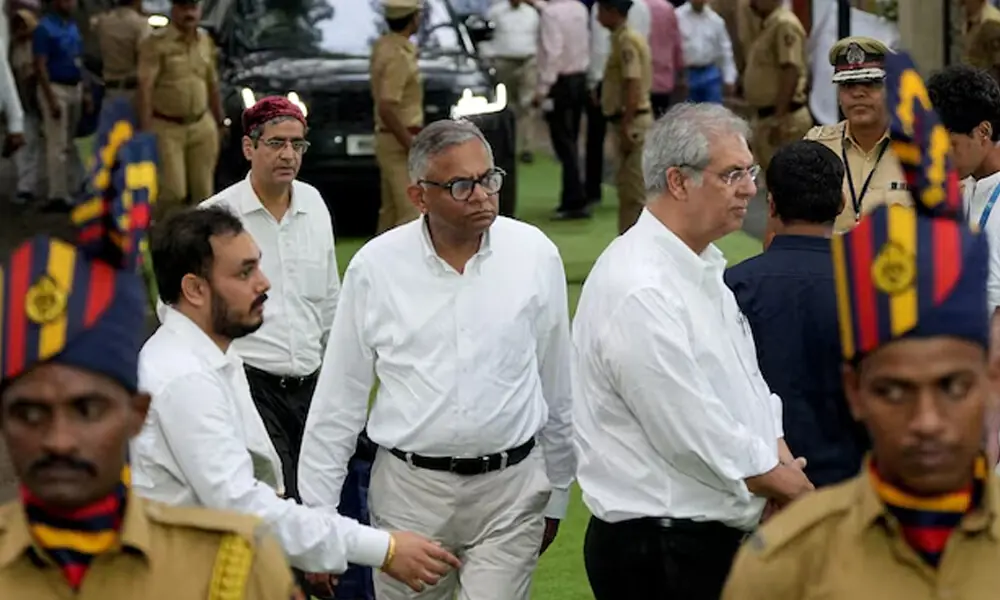 Chairman of Tata Sons Natarajan Chandrasekaran arrives to attend the funeral of former chairman of Tata Group Ratan Tata in Mumbai, India, October 10, 2024. File Photo: Reuters