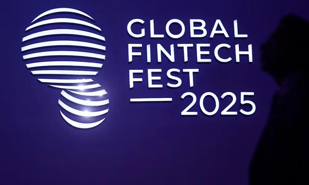 A man stands in front of the the Global Fintech Fest logo in Mumbai, India, October 7, 2025. Reuters A man stands in front of the the Global Fintech Fest logo in Mumbai, India, October 7, 2025. Reuters