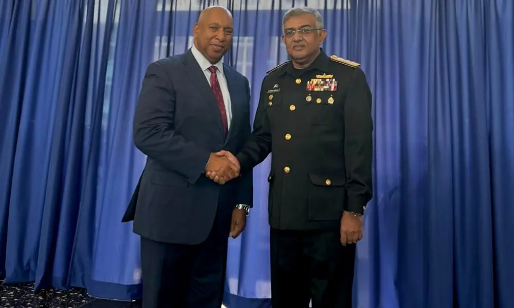  Chief of the Naval Staff Admiral Naveed Ashraf (right) calls on Deputy Assistant Secretary Stanley L. Brown at Bureau of Political Military Affairs, US Department of State. Photo: Facebook/@DgprNavy 