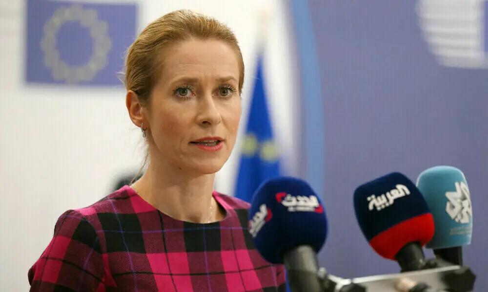 Kaja Kallas, the European Union&rsquo;s high representative for foreign affairs and security policy and vice president of the European Commission talks to journalists before the EU-Southern Neighbourhood Ministerial Meeting in Brussels on July 14, 2025. File Photo: AFP